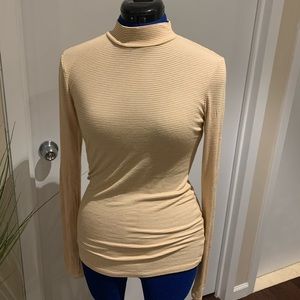 Anthropologie Mustard Striped Turtleneck